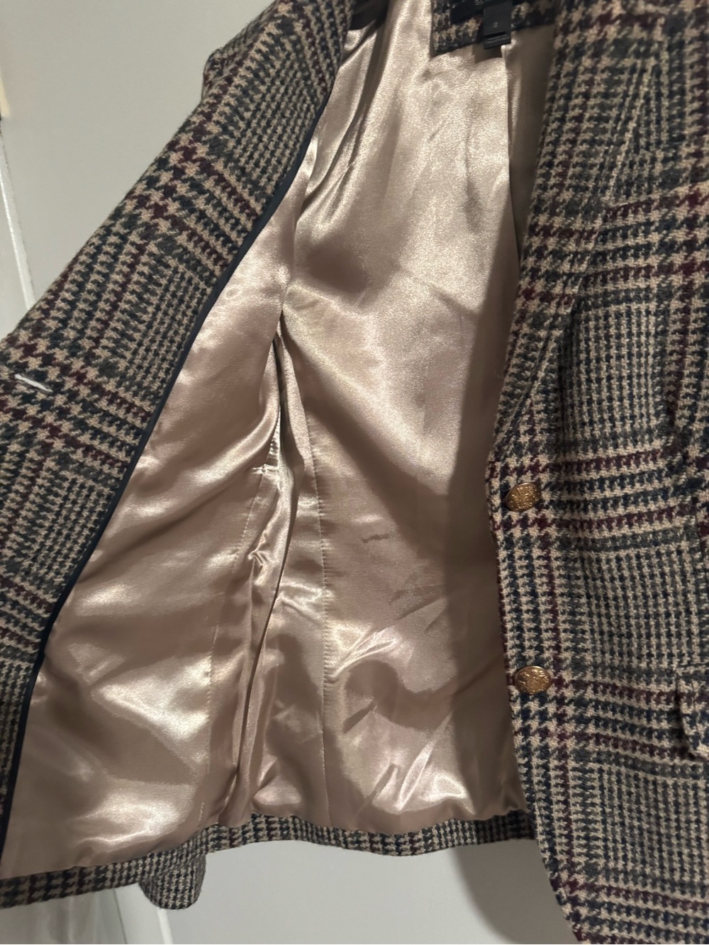 J. Crew Glen Plaid Wool Blend Blazer Jacket in Forest Green & Burgundy - Picture 8 of 9